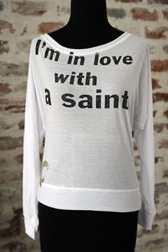 I'm In Love With a Saint Women's White Long-Sleeve Dolman Top