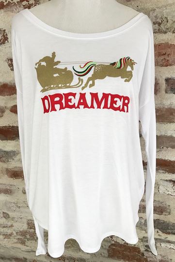 "Dreamer Santa" Ladies' Flowy Long-Sleeve Tee