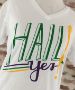 "Hail Yes" White Sueded Unisex V-Neck Tee